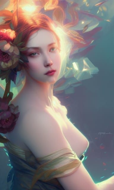 Fantasy Girl Peony Portrait in Dynamic Lighting