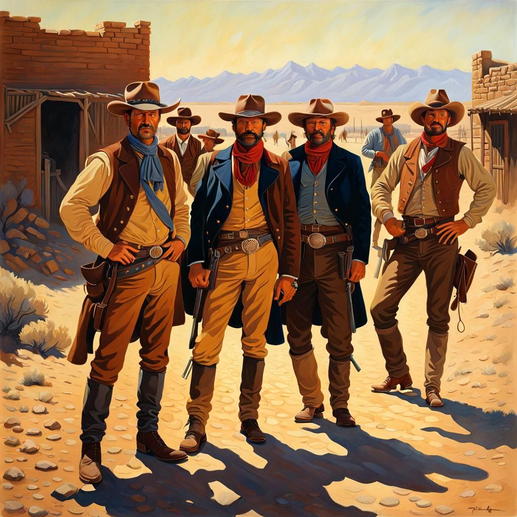 Vintage Wild West Scene in Remington Style