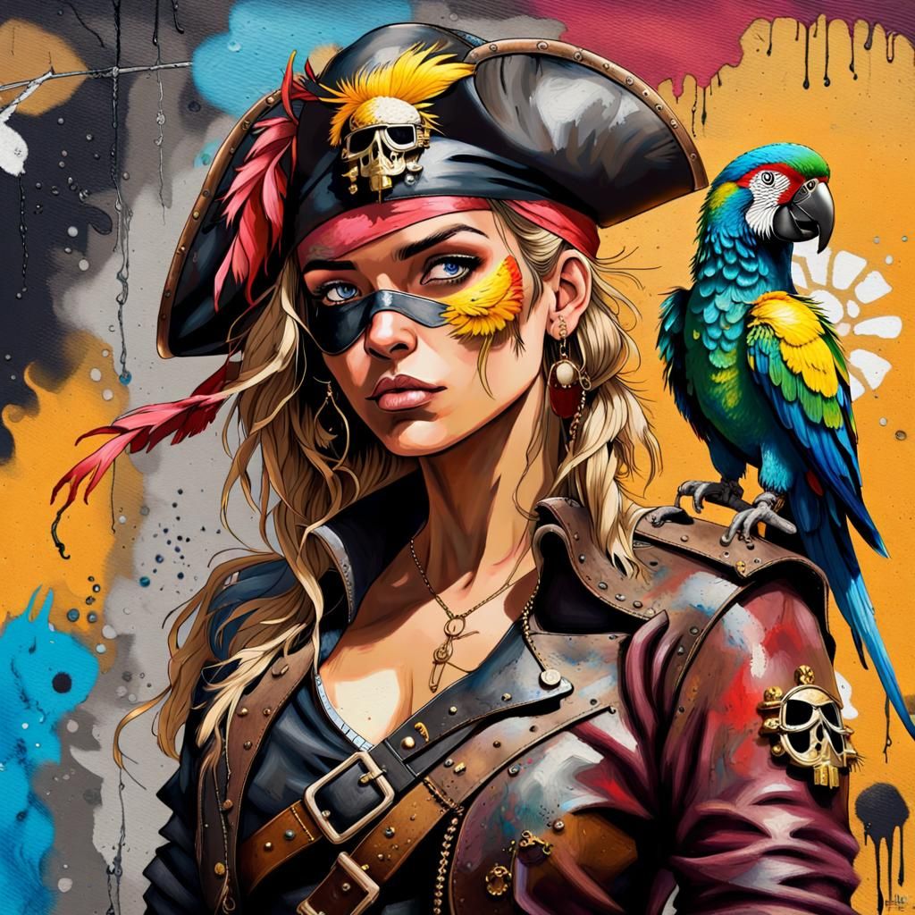 Fierce Pirate Queen in Graffiti Art Style