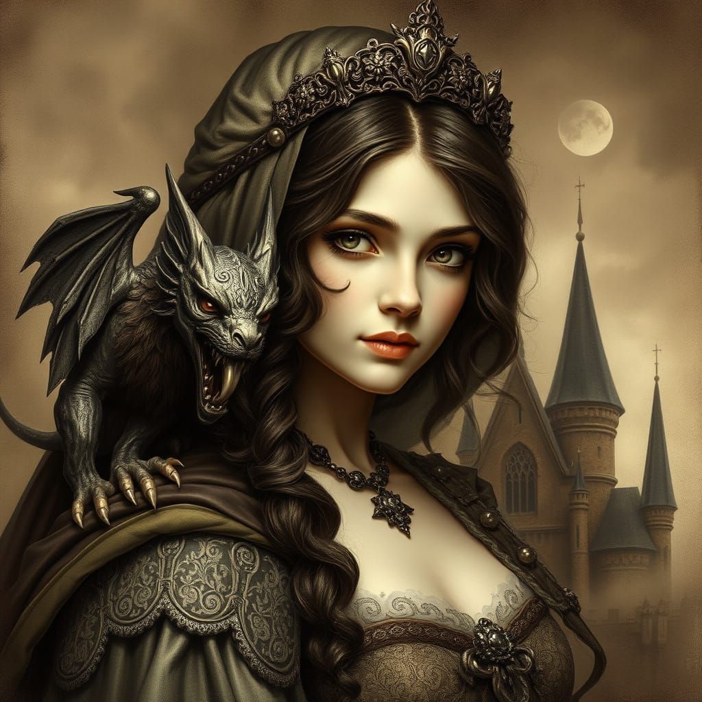 Gothic Princess Protected by Her Loyal Gargoyle Guardian