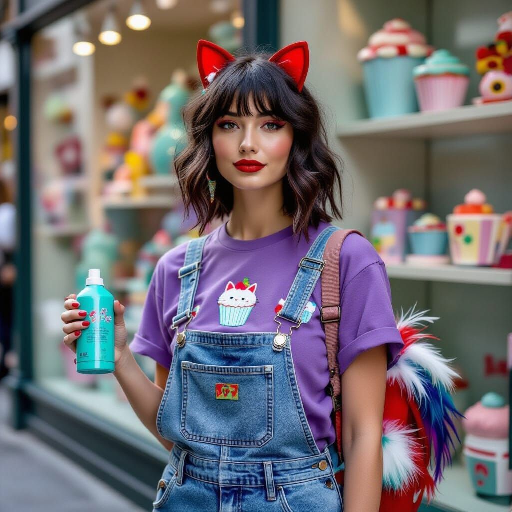 Vibrant Museum Scene with Woman in Playful Style