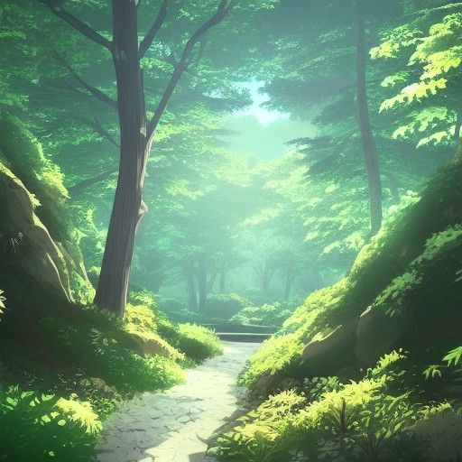 Serene Forest Valley in Anime Style by Studio Ghibli