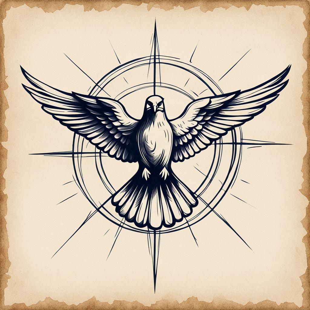 Minimalist Dove Line Drawing on Old Paper