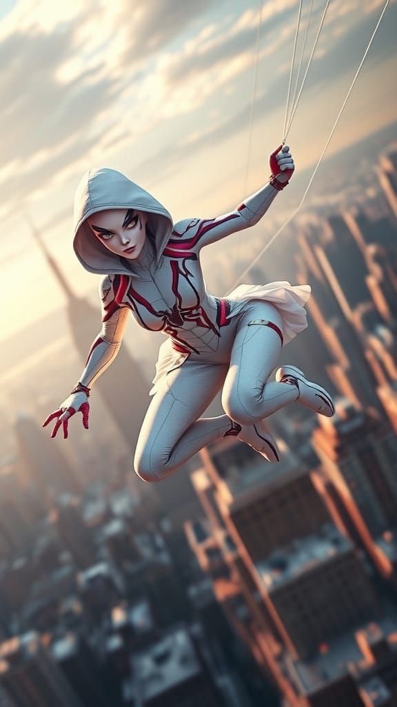 Stunning Spider-Gwen Soars Through New York in Cyberpunk Aes...