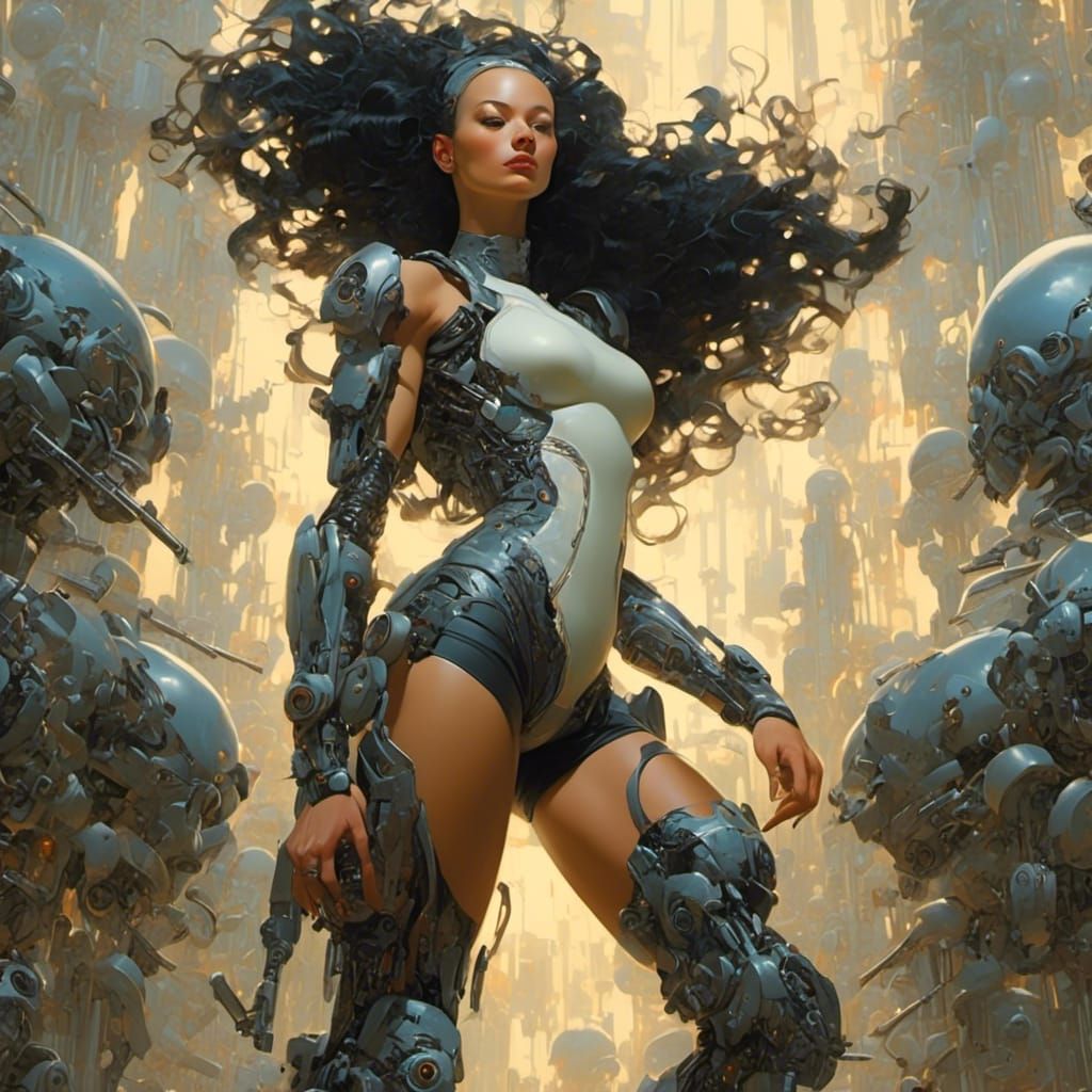 Bionic Athlete Portrait in Cyberpunk Oil Painting Style