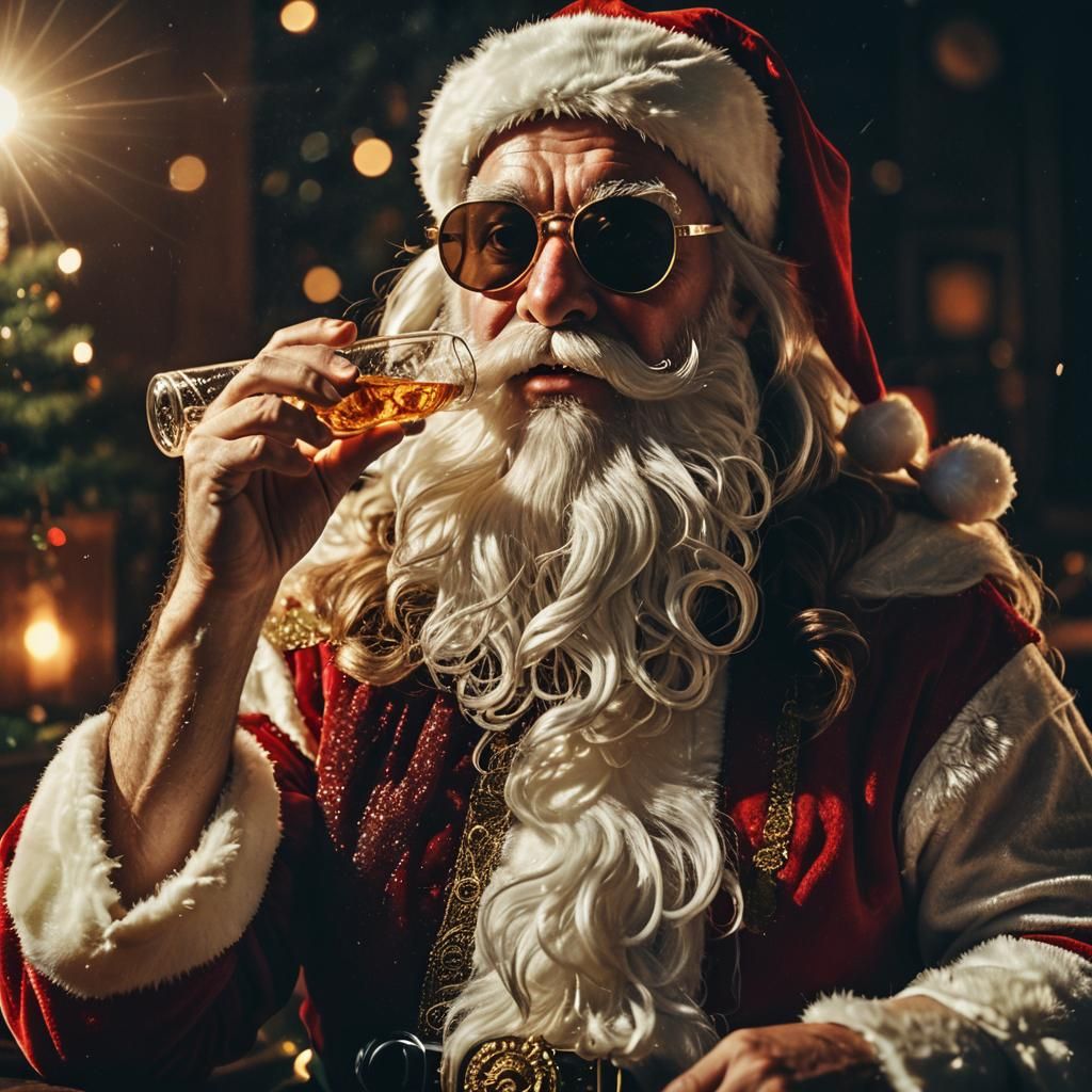 Santa Claus Sipping Vodka in Cinematic Style