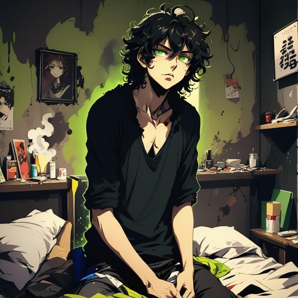 Chiseled Anime Man in Moody, Vibrant Studio Trigger Style