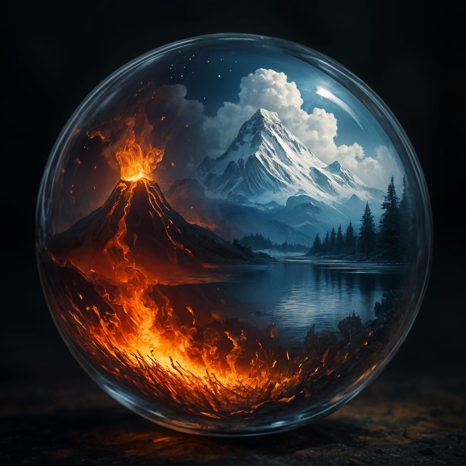 Nature's Opposites Contrasted Within a Glass Orb