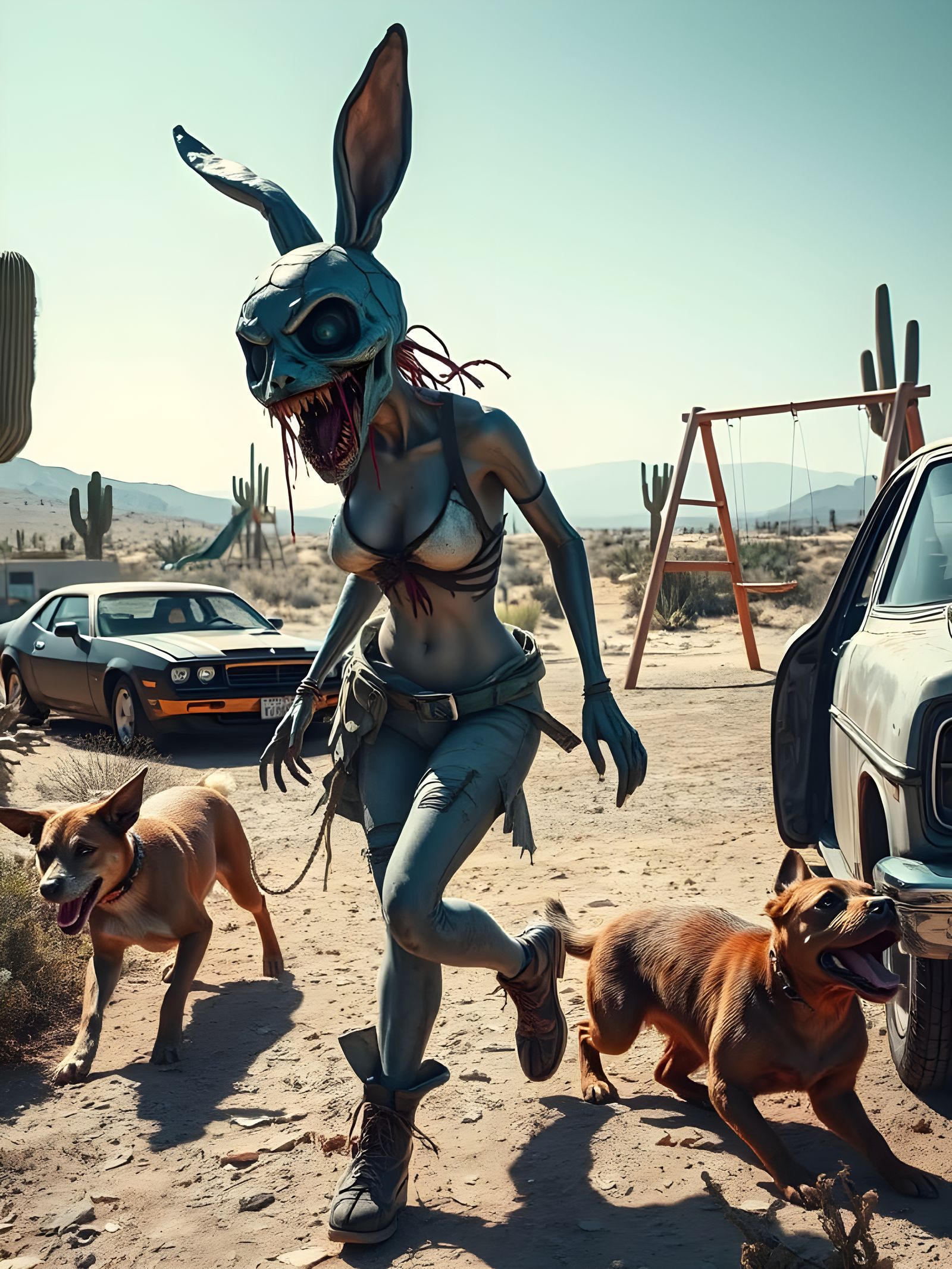 Surreal Zombie Bunny Woman Portrait in Sunlight