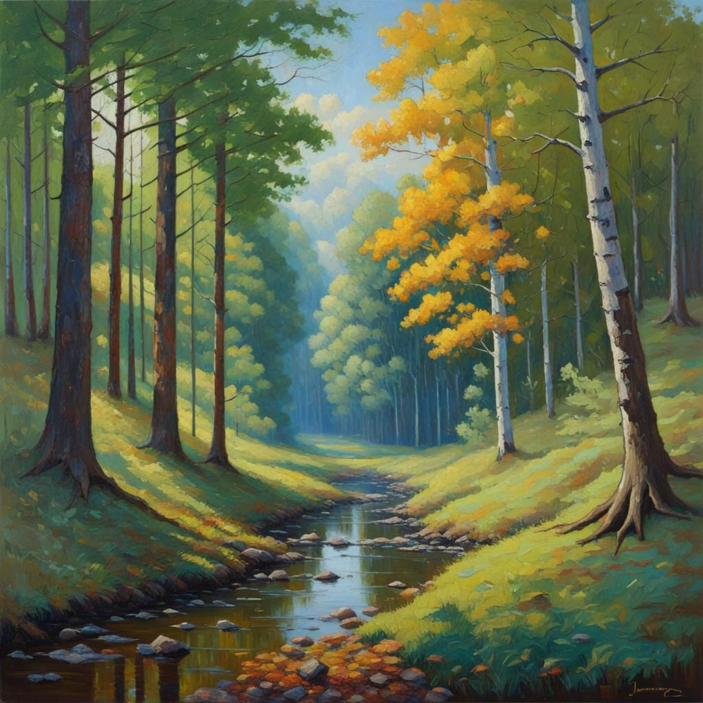 Four Seasons Forest in Oil Painting Style