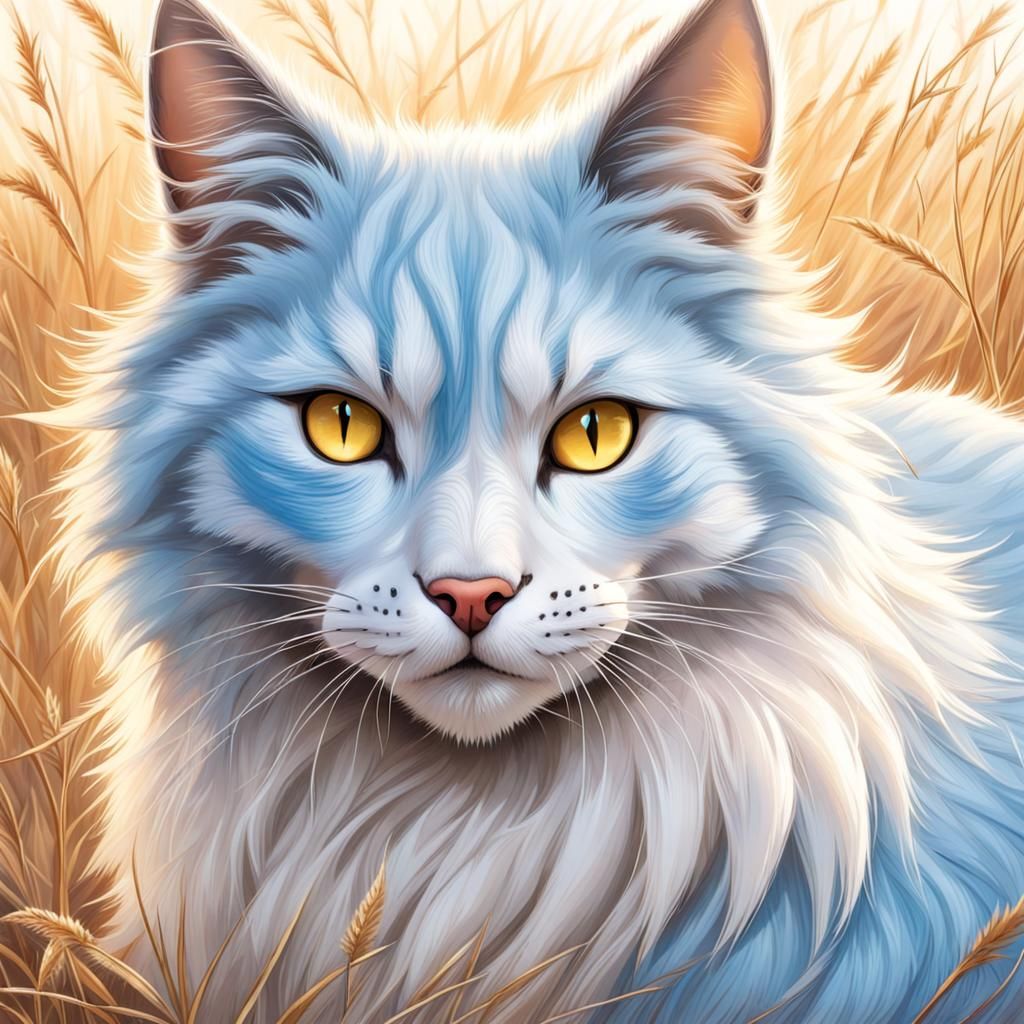 Feral Cat with Golden Fur and Blue Eyes
