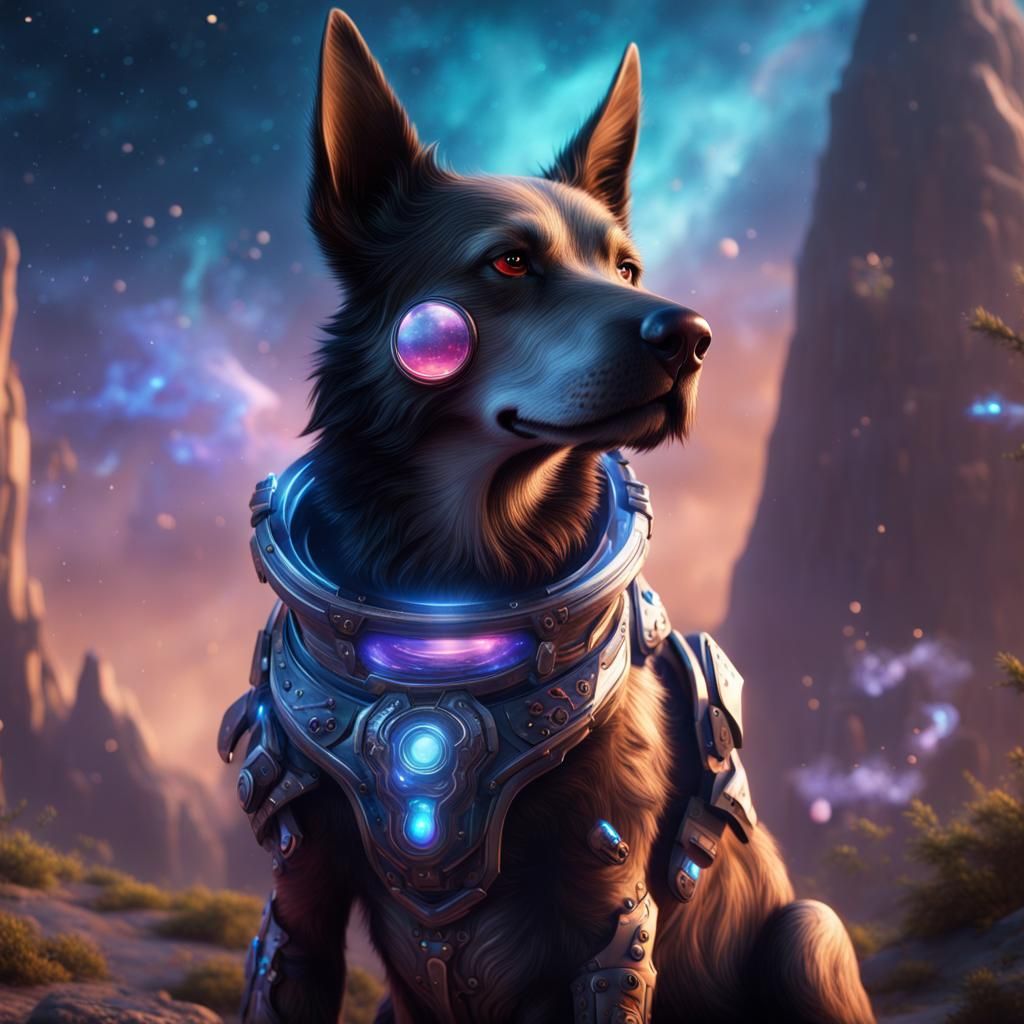 Fantastical Galaxy Dog in Detailed Matte Painting