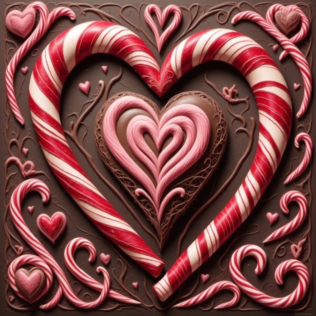 Whimsical Candy Cane Heart in Rich Chocolate
