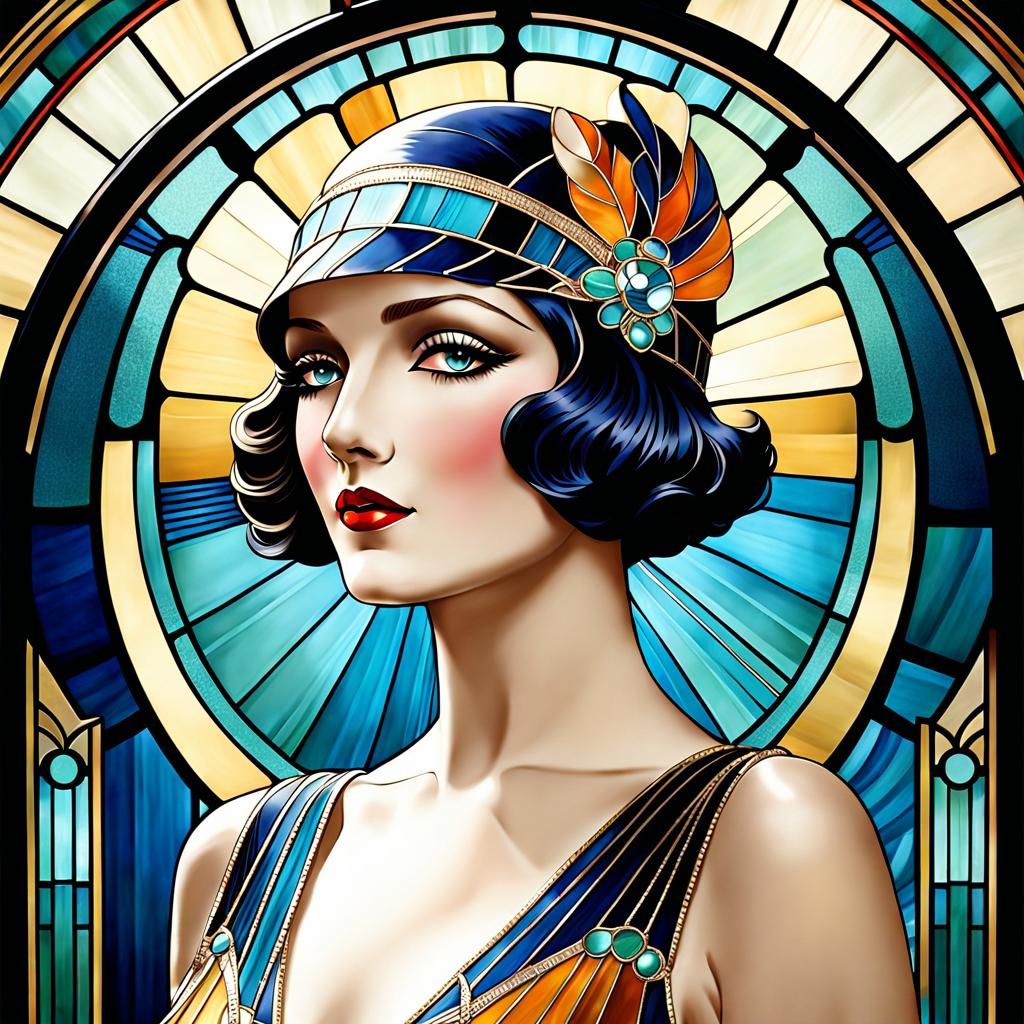 Art Deco Woman in Stained Glass Style
