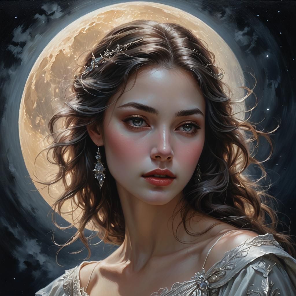 Moonlit Woman Portrait in Fantasy Art Style