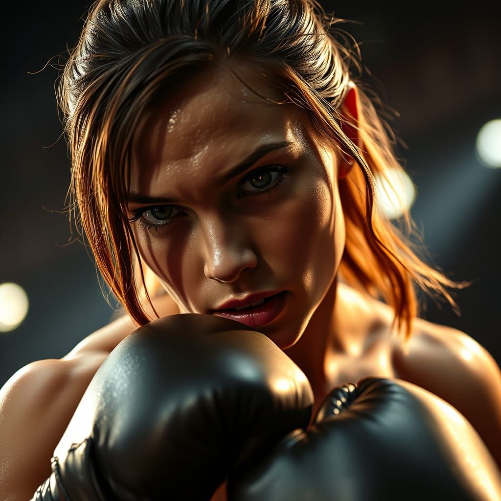 Glowing Female Boxer in Oil Painting Style