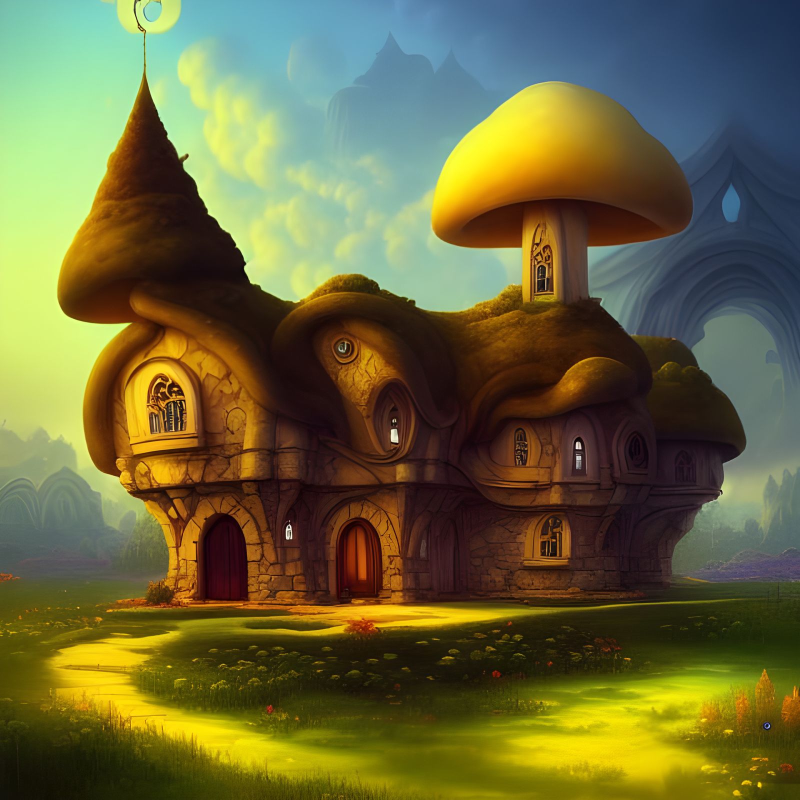 Astral Mushroom Gnome House: Surreal Architecture