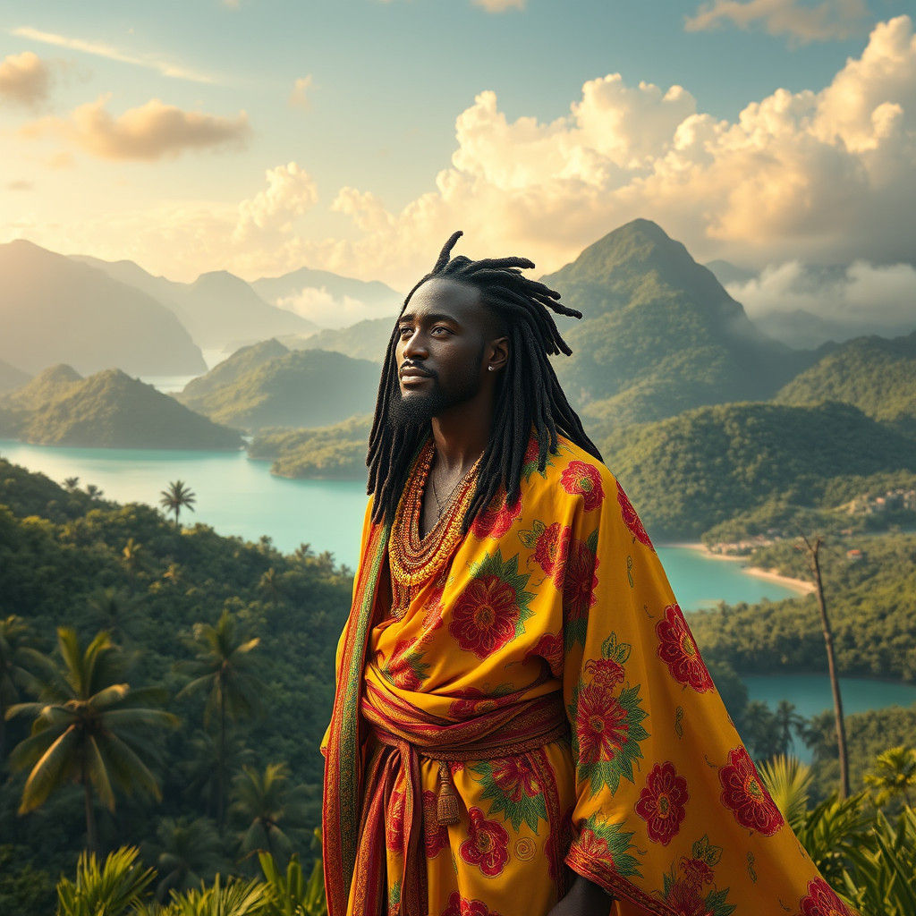 Jamaican Figure in Dreamlike Landscape, Matte Painting
