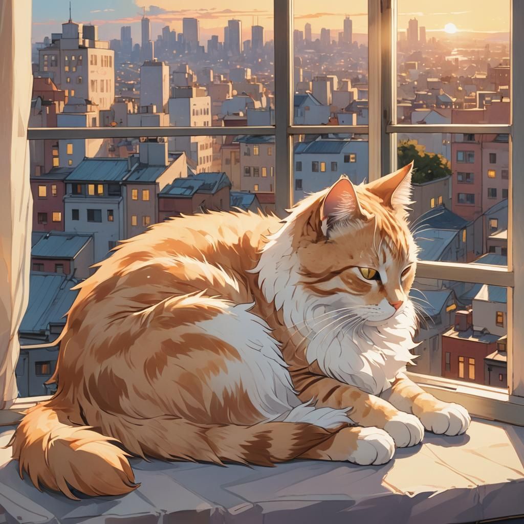 Serene Cat Nap in Whimsical Anime Style