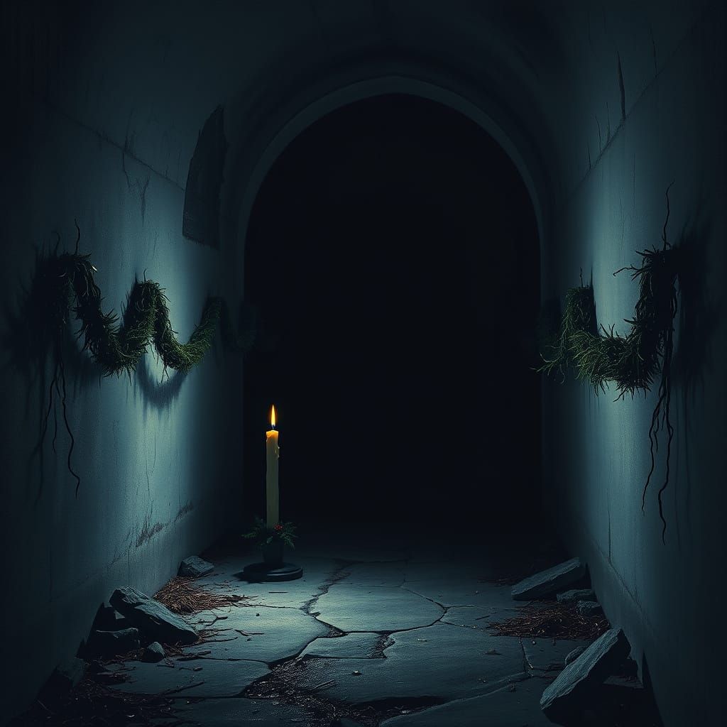 Melancholy Crypt Christmas Scene in Gothic Style