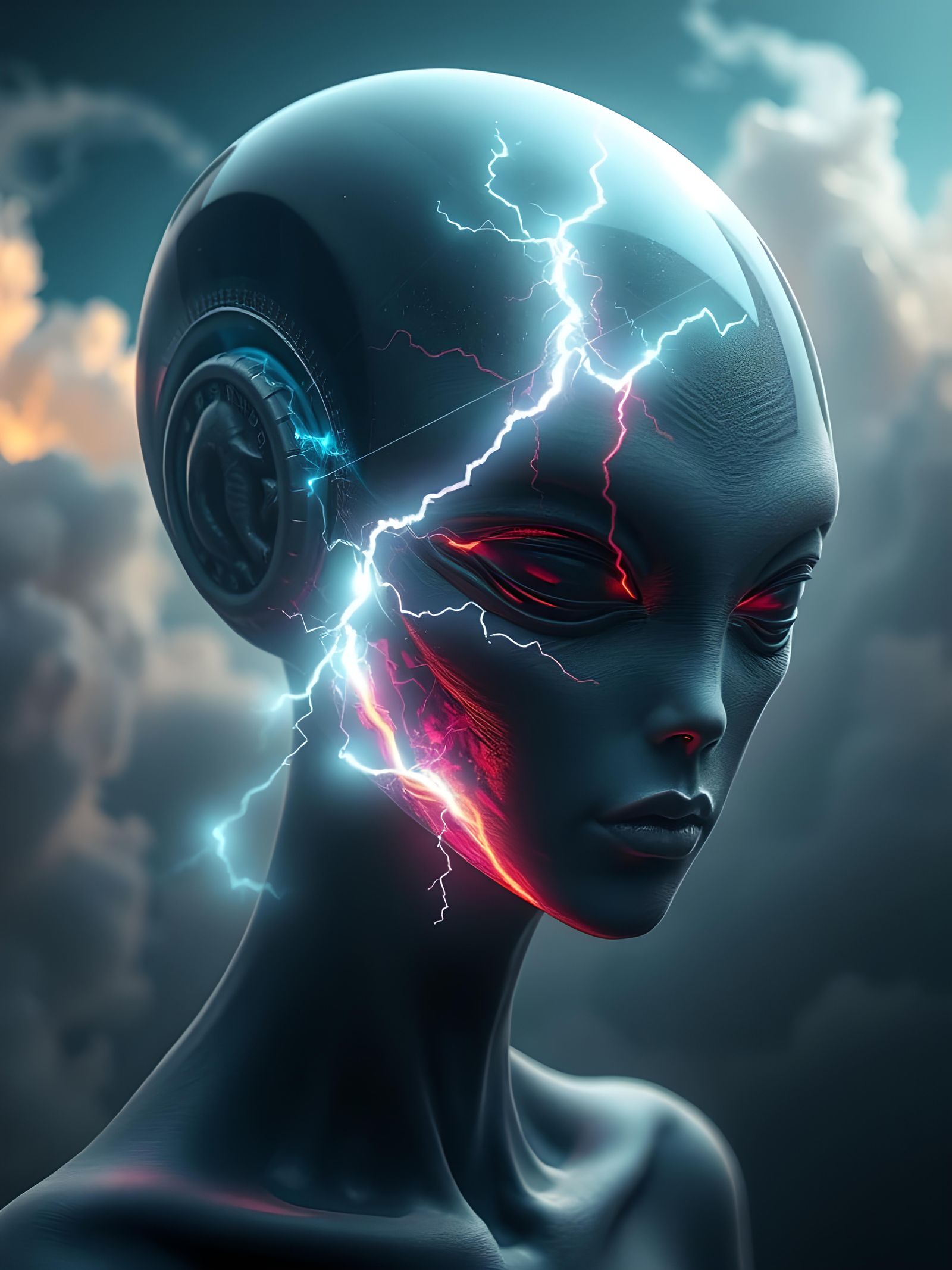 Neon Lightning Storm Inside an Alien Head