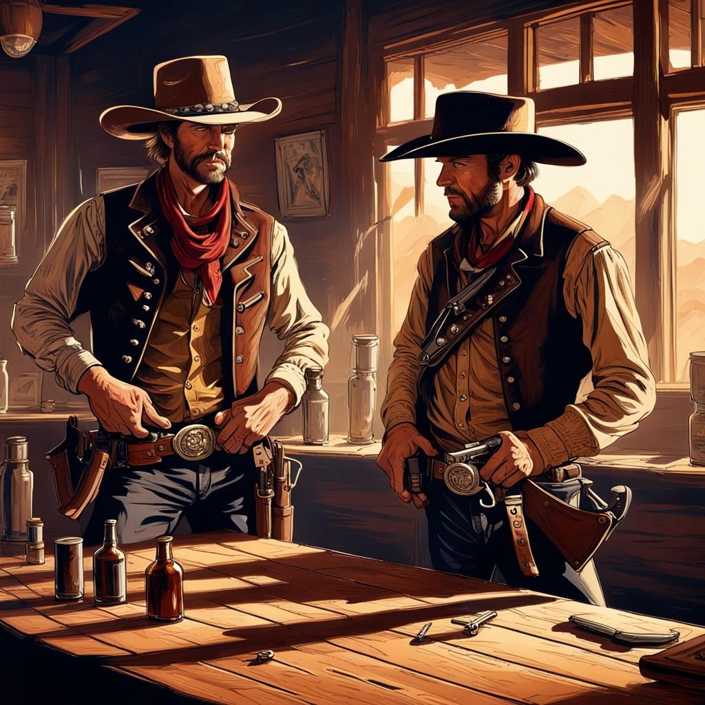 Cowboy Standoff in Wild West Saloon