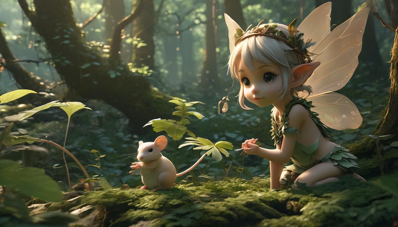 Baby Fairy and Mouse in Anime Style