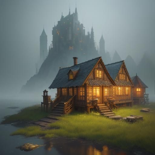 Teddy Bear Village in Oil Painting Style