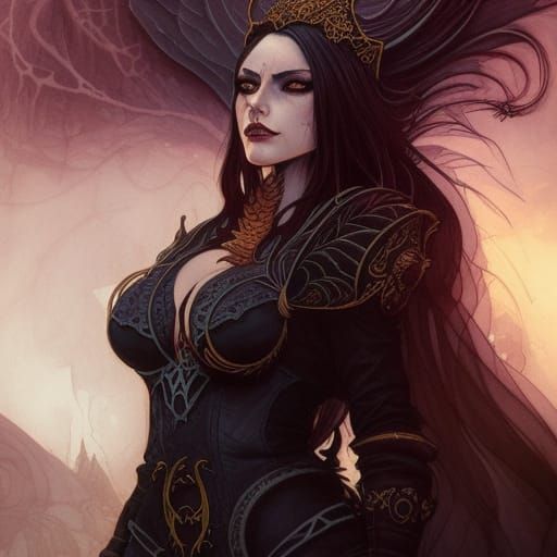Detailed Demon Goddess Portrait in Vector Art