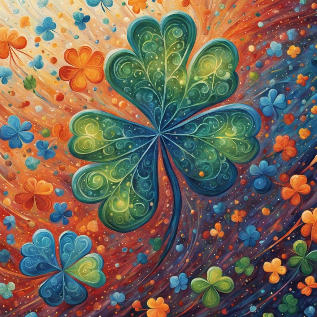 Vibrant Lucky Four-Leaf Clover in Kinetic Pointillism