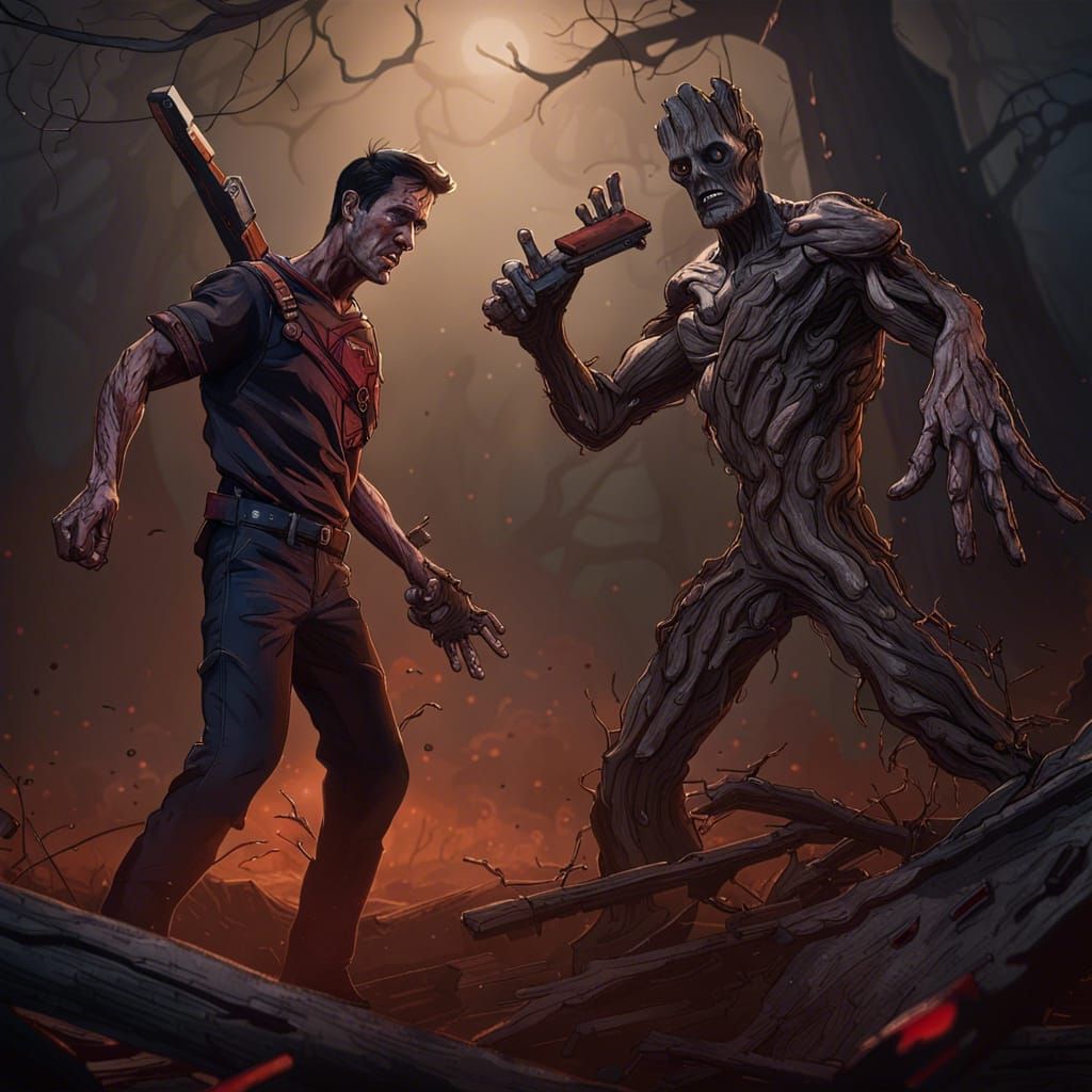 Ash Williams and Groot Team Up in Epic Battle