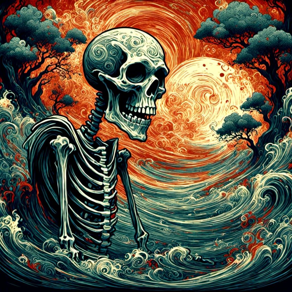 <lora:mist:1.0>Skeleton ghost art deco portrait amateur draf...