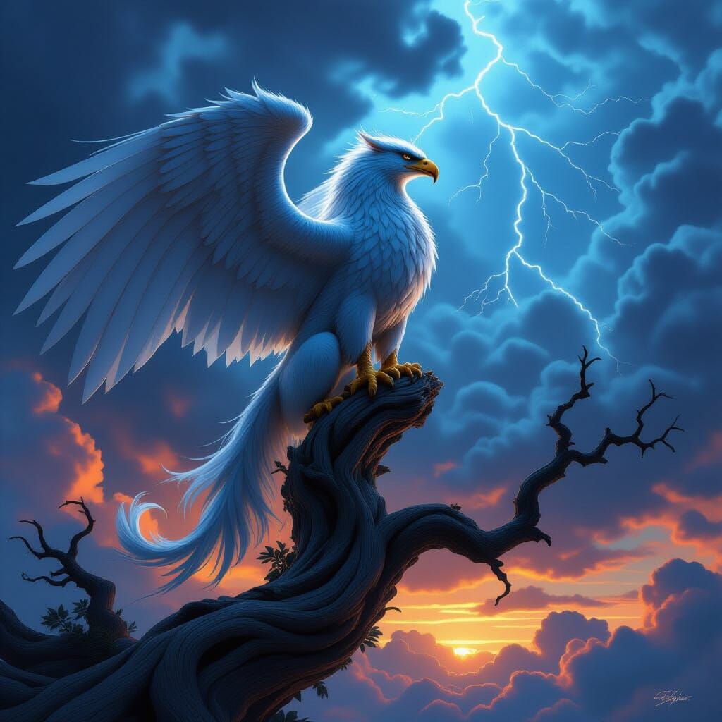 Griffin Silhouette on Ancient Oak: Fantasy Art