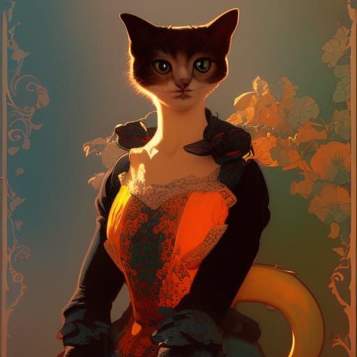 Victorian Cat Concept Art in Hyperdetailed Style