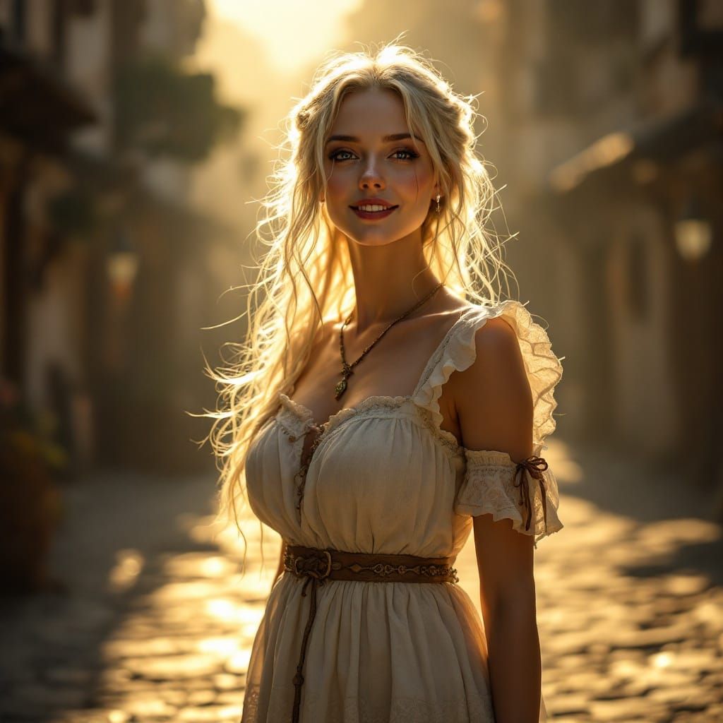 Curvaceous Woman in Balder's Gate, Golden Hour Light