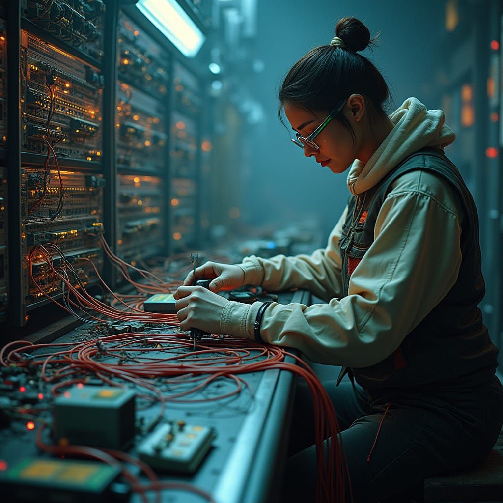 Cyberpunk Fiber Optics in Futuristic Setting