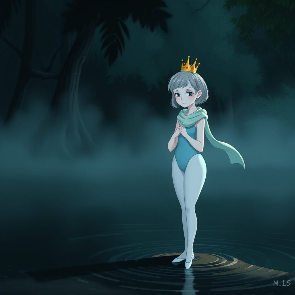 Surreal Princess in a Dreamlike Jungle Lake Scene