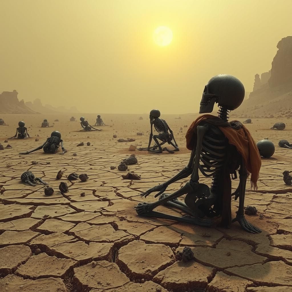 Desolate Desert Wasteland in Dark Surrealist Style