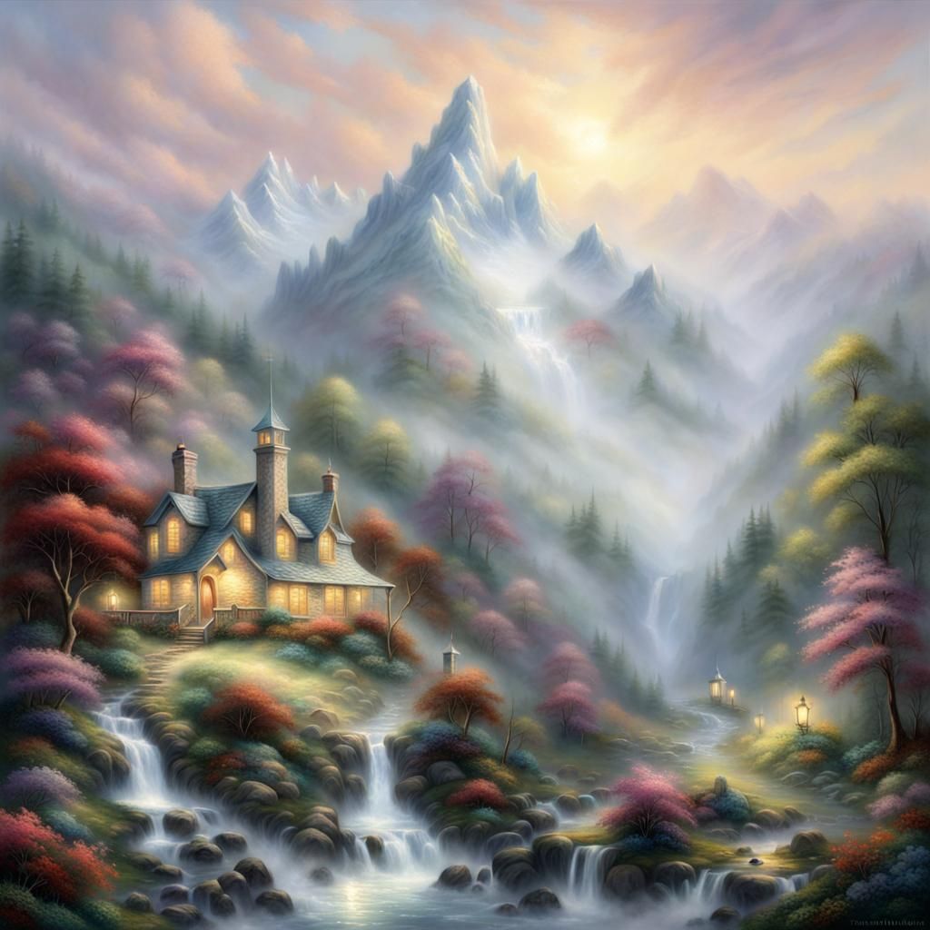 Ethereal Light Mountain in Fantasy Style