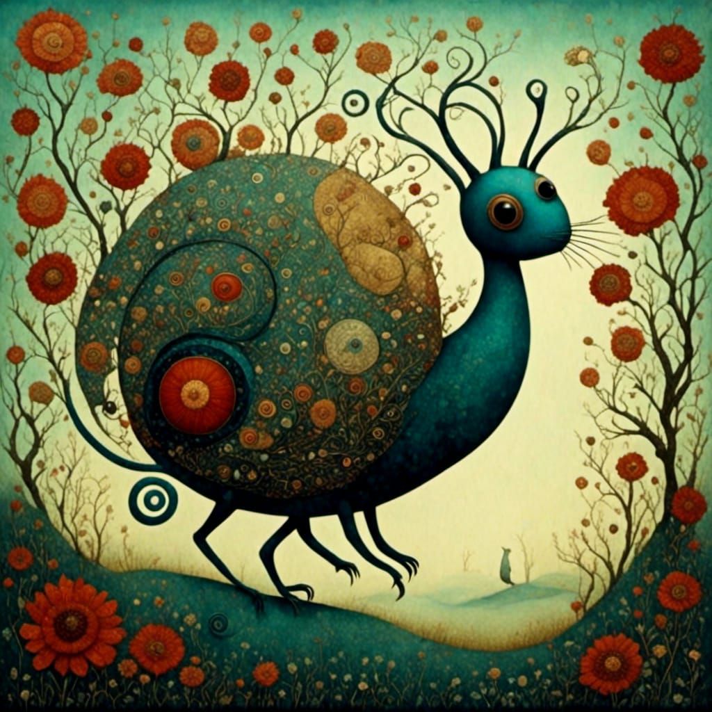 Surreal Insect Dreamscape in Mixed Media Style