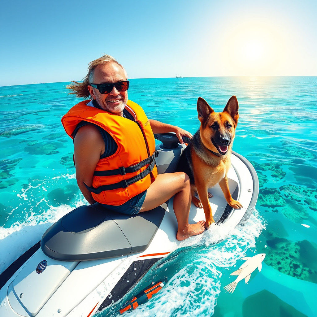 Electrician and Dog on Jet Ski in Red Sea