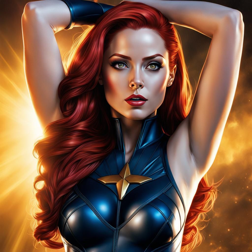 Jean Grey Latex Portrait in Hyperrealistic Style