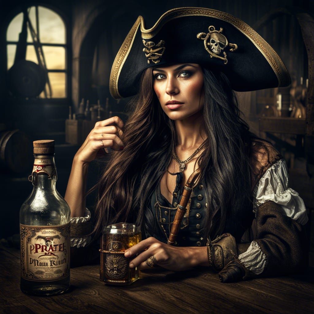 Pirate Lady with Rum: Hyperrealistic Portrait