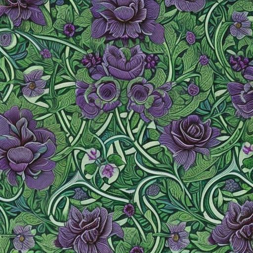 Hyperdetailed Roses in William Morris Style