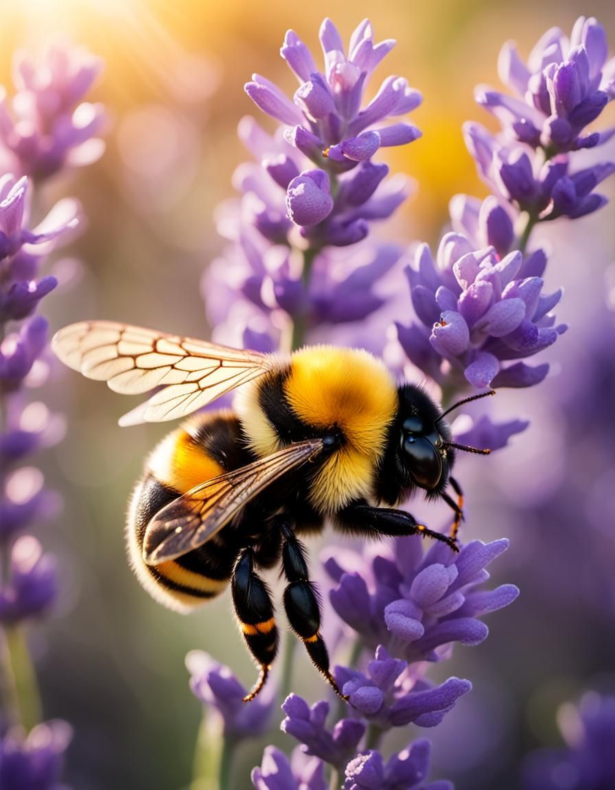 Bumblebee on Lavender in Golden Hour Light