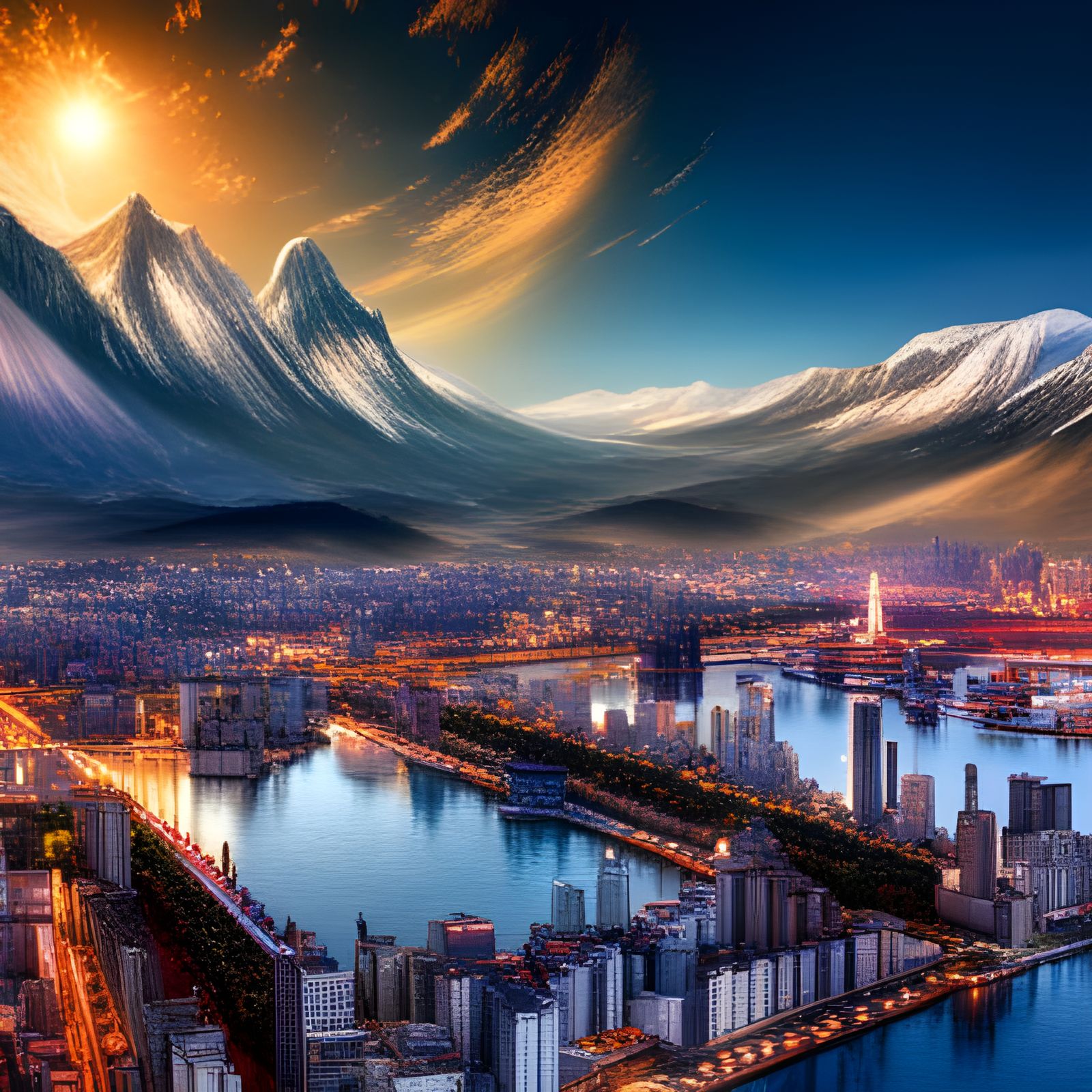 Unified Korea Cityscape: Detailed Matte Painting