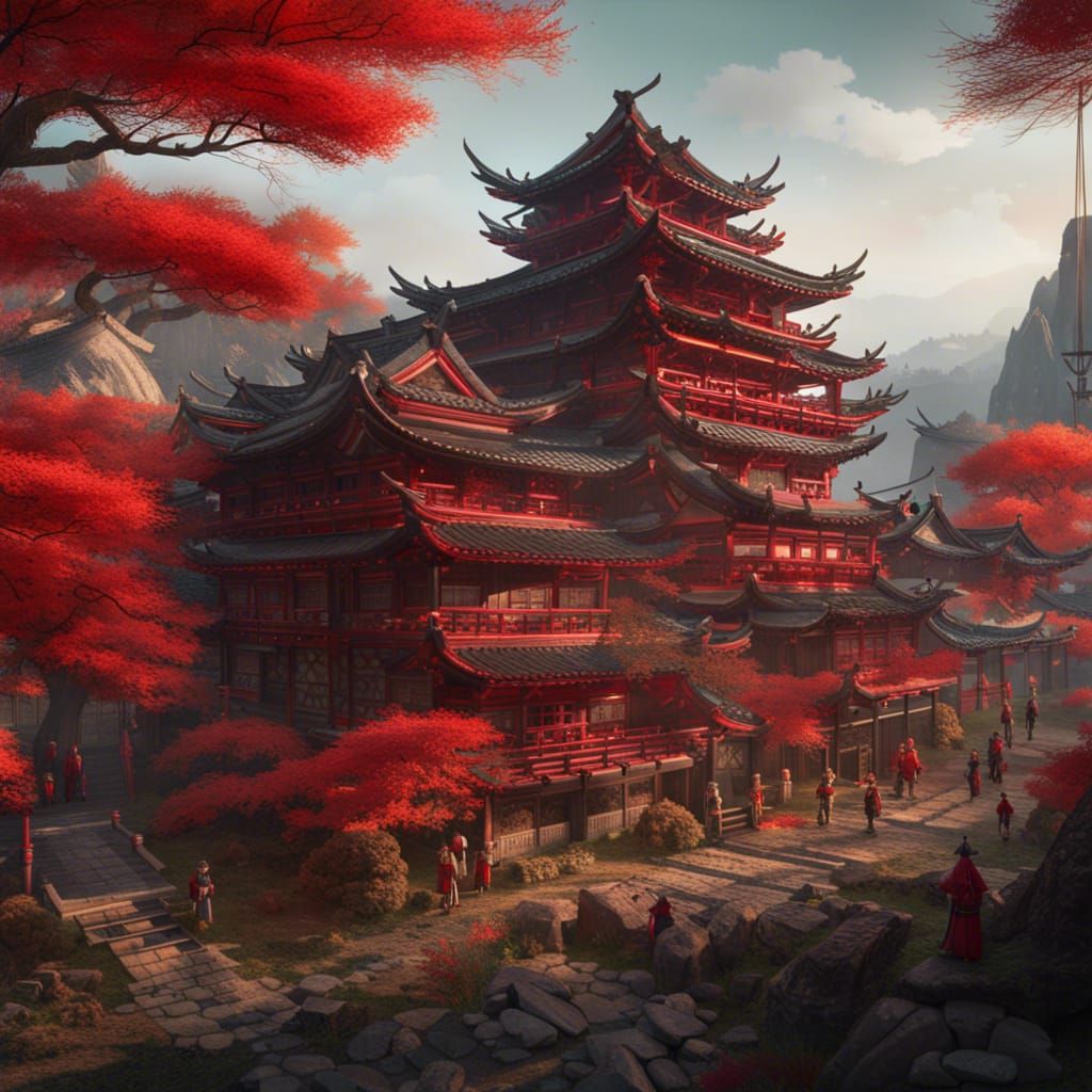 Ancient Japanese Village: Detailed Matte Painting
