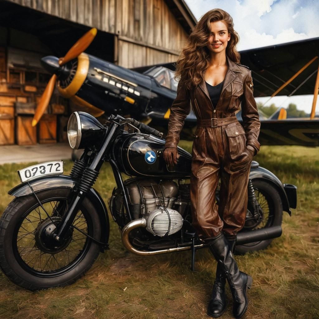 WWII Pilot Portrait in Watercolor Style