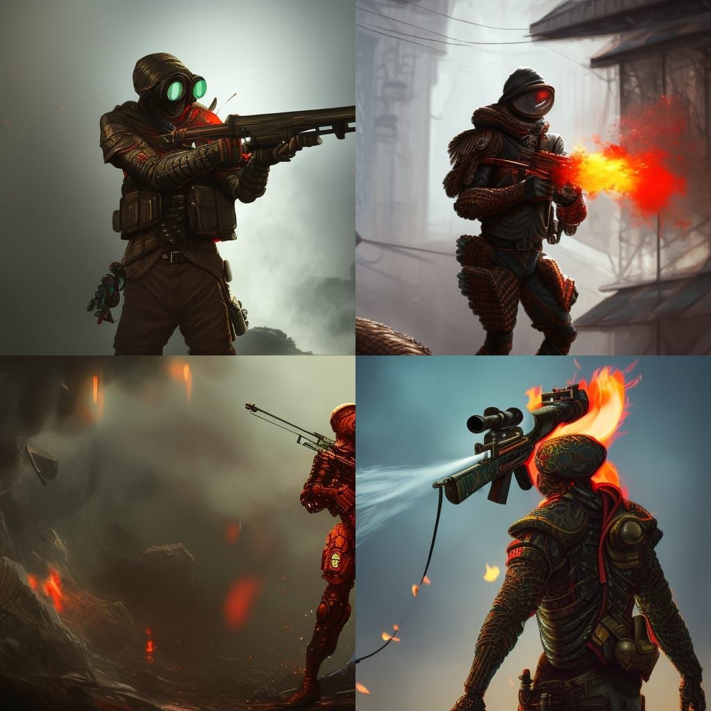 Armored Sniper with Flaming Eyes, Detailed Fantasy Art