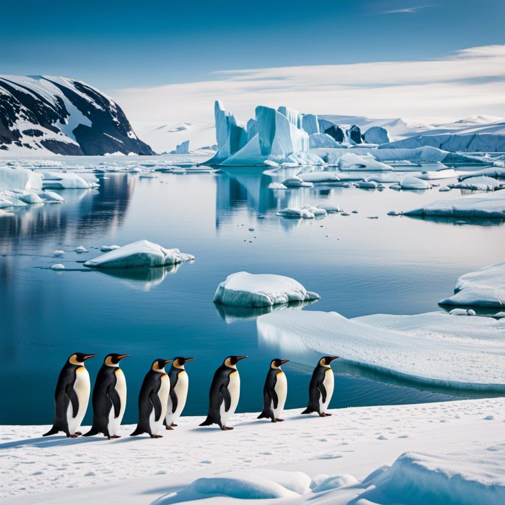 A icy landscape with penguins